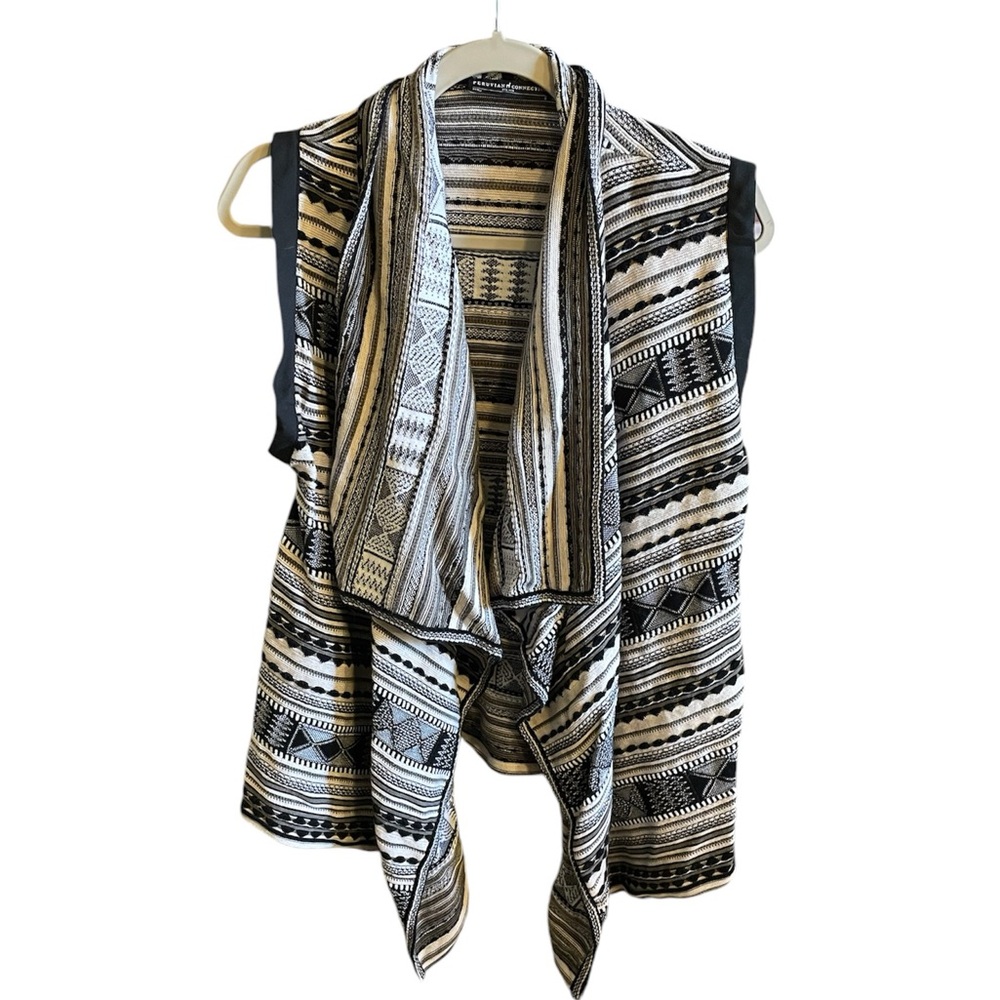 Peruvian Connection Women's Sleeveless Geometric Draped Front Open Vest Black S